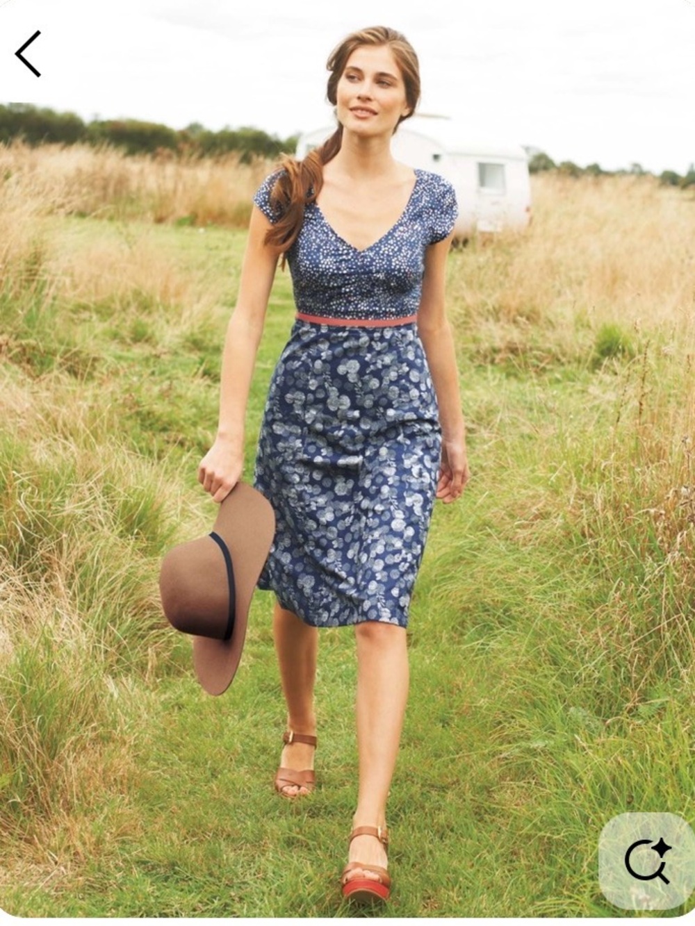 Boden Phoebe Woven Cotton Hotchpotch Floral Dress Midi Blue Pockets EUC Size 8L